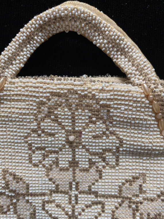 30's Small White Beaded Hand Bag, Made in Czechos… - image 3