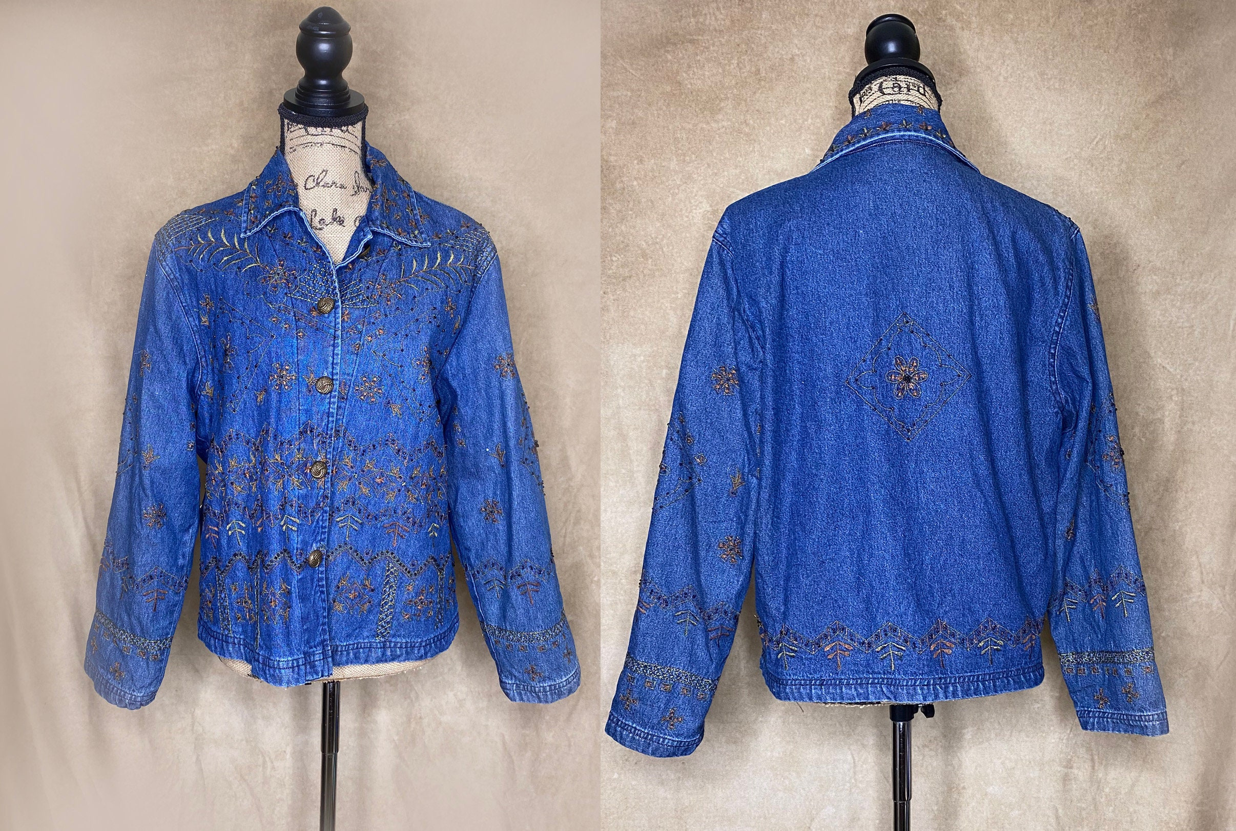 90年代のビーズと刺繍のデニムジャケット、ニューディレクションズ 