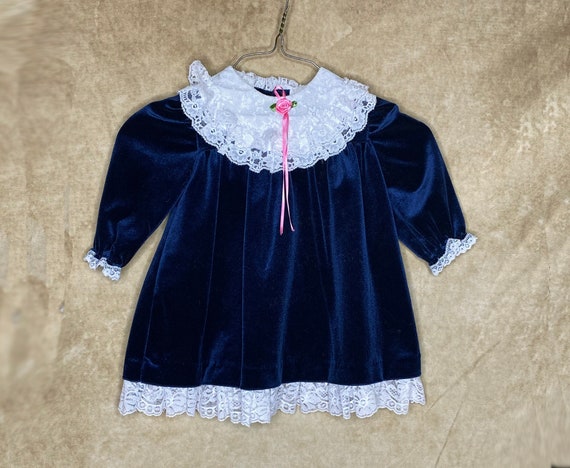 90s Blue Velvet Toddler's Dress, Allison Ann, 18 … - image 1