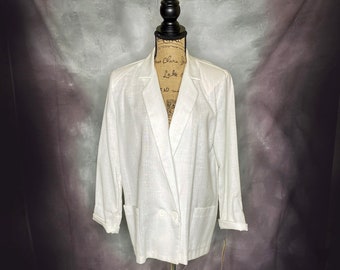 80's White Linen Blend Blazer, Medium, T.R. Bentley, Deadstock
