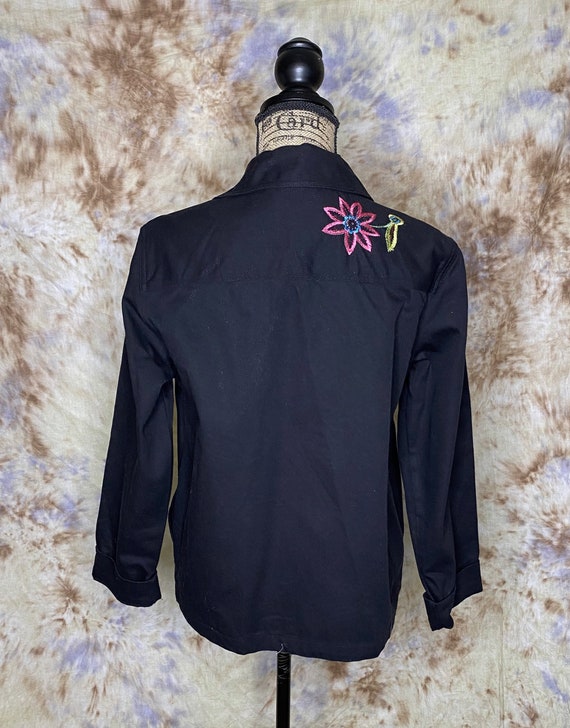 90's Women's Black Cotton Jacket with Neon Embroi… - image 4