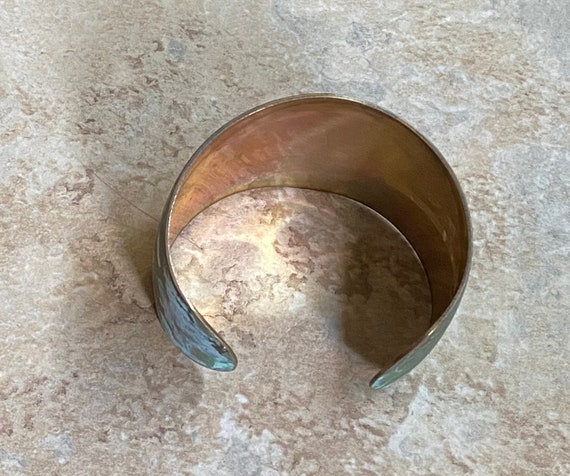 80's Wide Verdigris Patina Copper Cuff Bracelet - image 5
