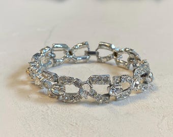 Pulsera vintage, pulsera vintage con diamantes de imitación, pulsera con diamantes de imitación de los años 50, pulsera con eslabones de diamantes de imitación, pulsera Art Deco de los años 50, pulsera de mediados de siglo