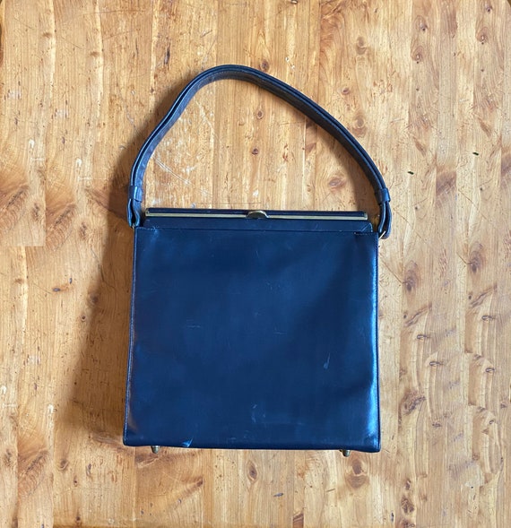 60's Black Vegan Leather Handbag, Rolfs