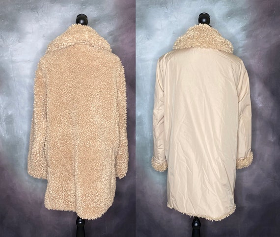 90's Reversible Beige Plush Coat, Kensie, Large/X… - image 6