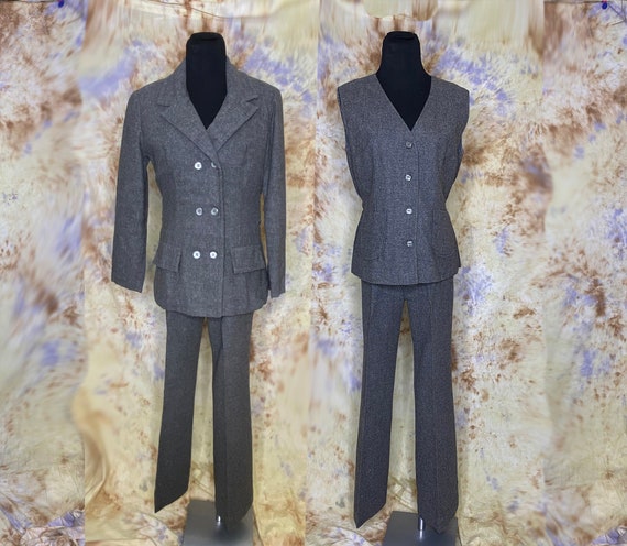 70’s Three Piece Gray Wool Pant Suit, Small - image 1