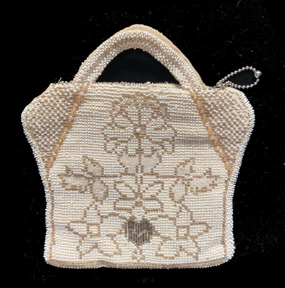 30's Small White Beaded Hand Bag, Made in Czechos… - image 2