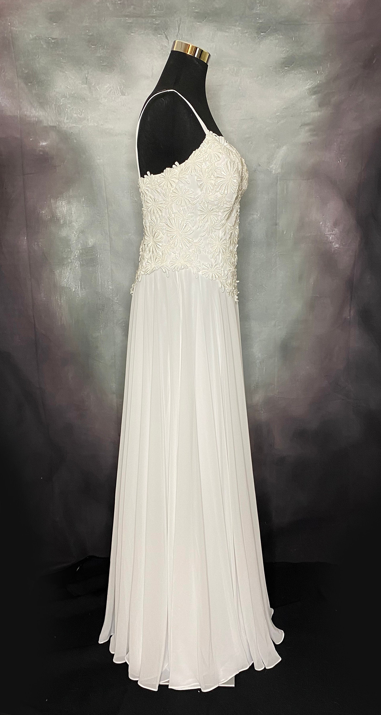 Vintage White Gown Wedding Prom Full Length Spaghetti Etsy