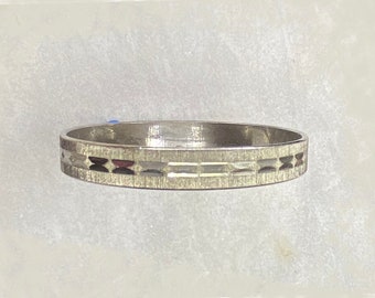 80's Frosted Silver Bangle with Etched Geometric Shapes