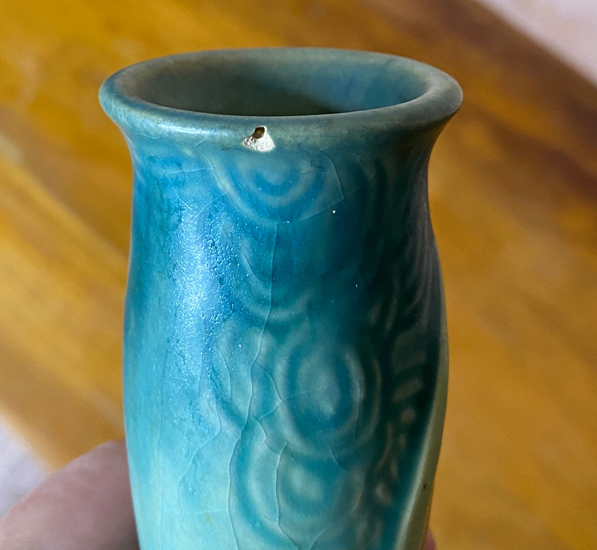 Roseville Pottery Blue Zephyr Lily Bud Vase, Roseville 210-7, 1946