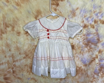 vintage 9-12 month Dress, Red and White 9-12 Month Baby Dress, Baby Party Dress, Baby Special Occasion Dress, 60s White Organdy Baby Dress