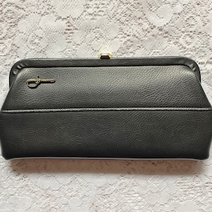Vintage Black Leather Clutch, 60&#39;s Black Leather Clutch, Pebble Leather Clutch, Vintage Black Leather Purse, Clutch & Matching Change Purse