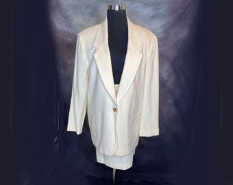 Vintage Women's Suit, Skirt Suit, 80's, White, Wool Blend, Requirements, Medium/Large