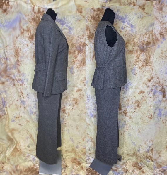 70’s Three Piece Gray Wool Pant Suit, Small - image 3