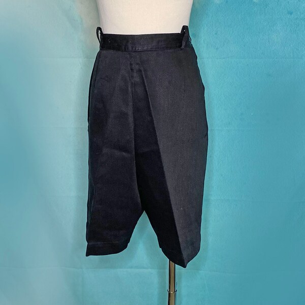 Women's 60's High Waisted Black Cotton Bermuda Shorts, Small/Medium