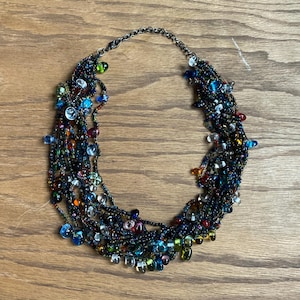 Vintage Torsade Necklace, Multi Strand Glass Bead Necklace, Colorful Glass Bead Necklace, 8 Strand Necklace, Seed and Teardrop Bead Necklace