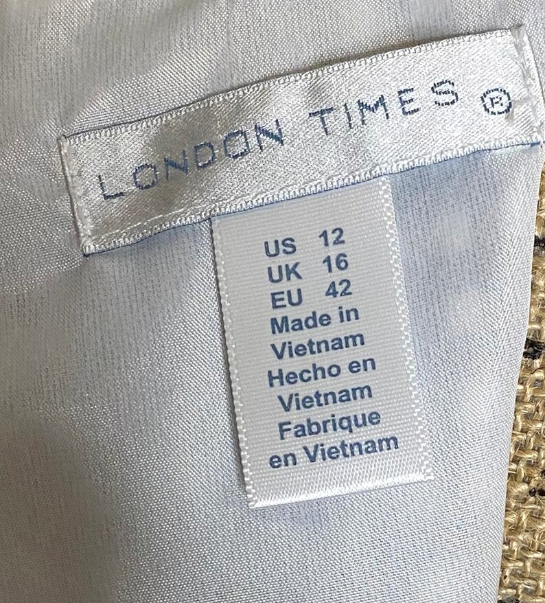 London Times Sleeveless Dead Stock Black and White Check Vintage Dress Ruffle MediumLarge 1990/'s