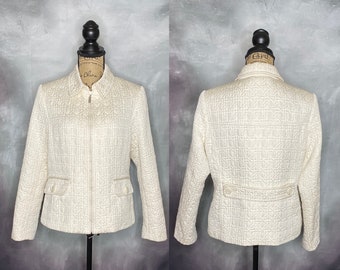 80's Women's Ski Jacket, Vintage Ski Jacket, White Quilted Jacket, Weather Tamer Jacket, Belted Jacket, Zip Front Jacket,  Insulated Jacket