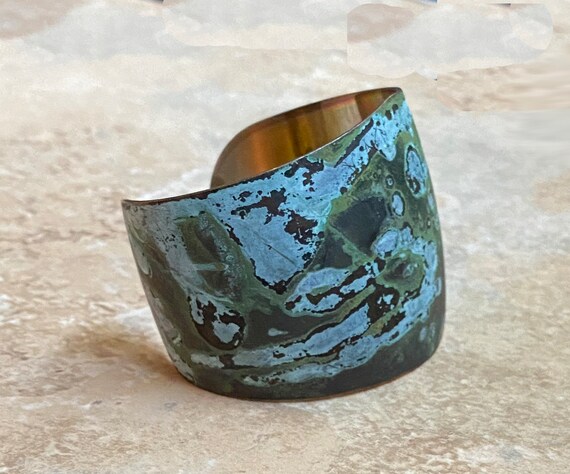 80's Wide Verdigris Patina Copper Cuff Bracelet - image 2