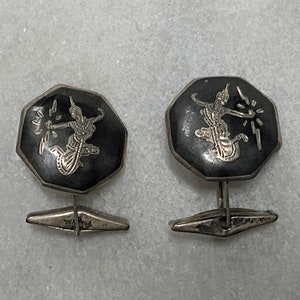Liens de manchette octogone en argent sterling siam des années 40