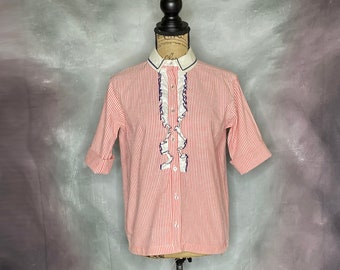 60's Short Sleeve Blouse in Candy Stripe Seersucker, Bobbie Brooks, Medium/Large