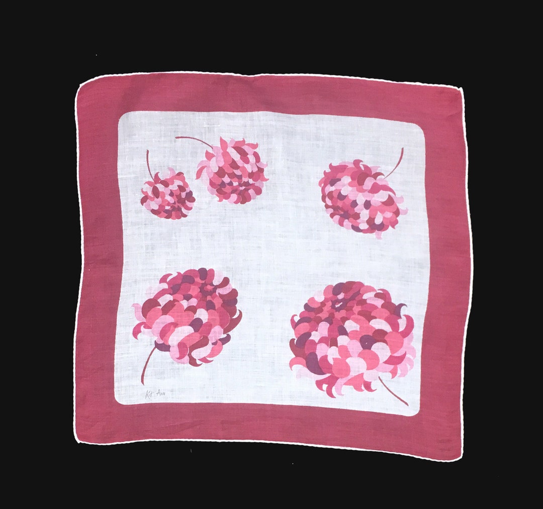 Vintage Kit Ann Hanky, Kit Ann Signed Cotton Hanky, Kit Ann Pink ...