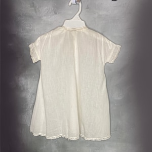 Vintage Baby Dress, 1930&#39;s, White, Cotton, Short Sleeves, Lace Hem Cuffs Neckline, Snap Back Closure, 6 to 12 Months