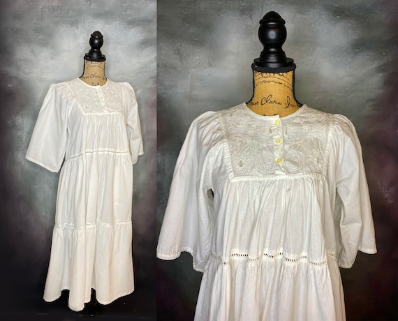 Vintage Dress, Peasant Dress, Prairie Dress, White