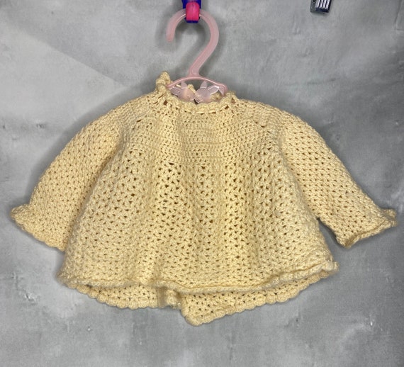 50's Yellow Acrylic Knit Baby Sweater, Cardigan, … - image 3