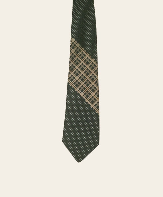 70's Tie, Vintage Tie, Polyester Tie, Green Plaid 