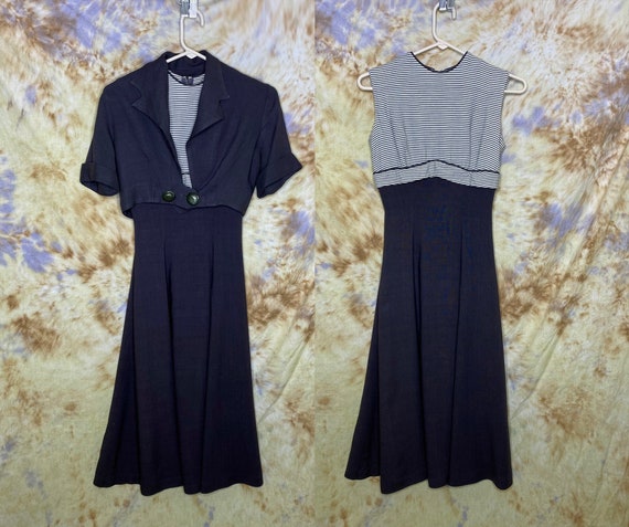 50's Linen Fit and Flare Jacket Dress in Dark Gray Solid and Stripes, Marie Phillips, X Small - Etsy 50's Linen Fit and Flare Jacket Dress in Dark Gray Solid and Stripes, Marie Phillips, X Small - Etsy