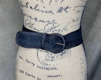 Vintage Black Raffia Belt, Women&#39;s Black Belt, Women&#39;s Raffia Belt, Wide Raffia Belt, 2 Inch Wide Belt, Woven Straw Belt, Black Straw Belt