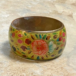 70er Jahre Emaille über Messing Bangle mit breiter Kuppel