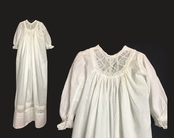 Vintage Christening Gown, Baptism Dress, 1960's,  White, Long Sleeves, Lace Accents, Tucked and Lace Hem, Newborn