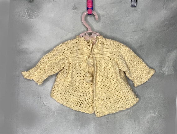 50's Yellow Acrylic Knit Baby Sweater, Cardigan, … - image 1