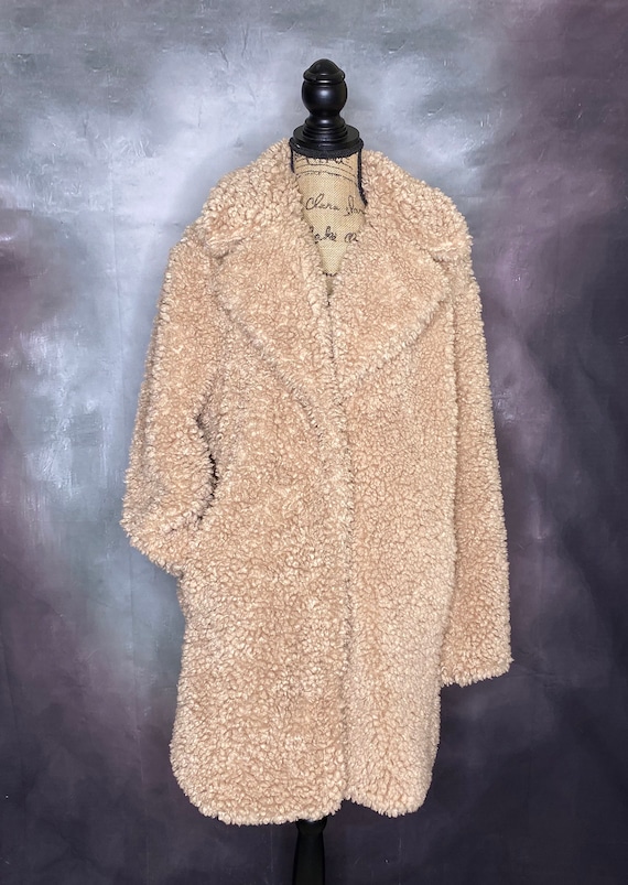 90's Reversible Beige Plush Coat, Kensie, Large/X… - image 2