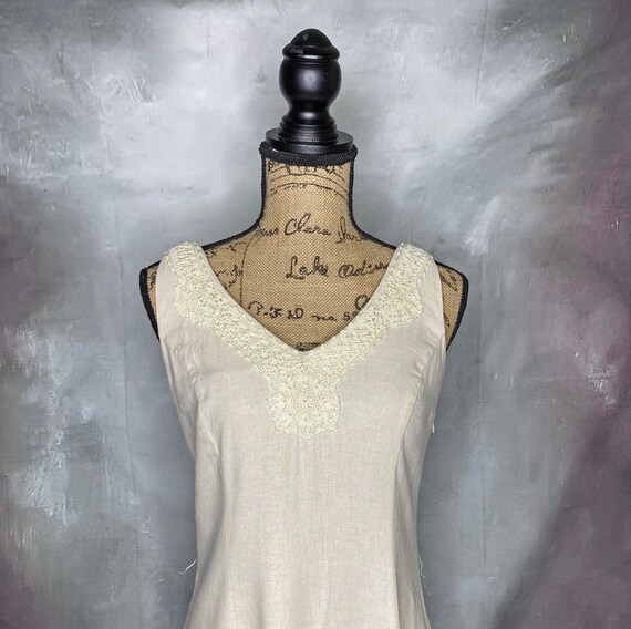 80's Linen Blend Beige Sleeveless Midi Dress, Asy… - image 3