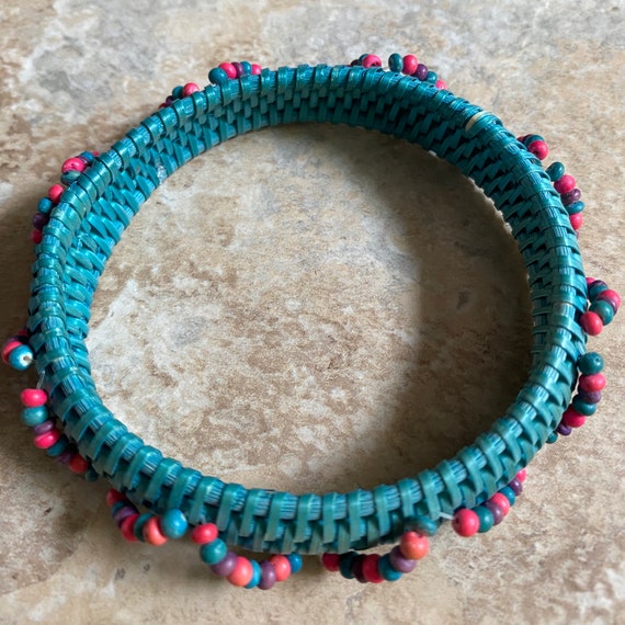 80's Turquoise Wicker Stacking Bangles - image 4
