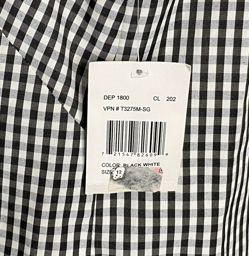 London Times Sleeveless Dead Stock Black and White Check Vintage Dress Ruffle MediumLarge 1990/'s