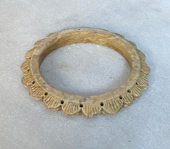 Vintage Carved Stone Bangle, 20s Stone Bangle, 30… - image 1