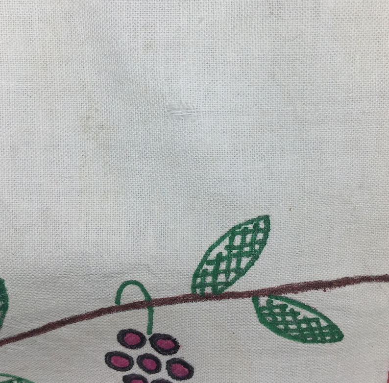 1950/'s Half Apron Printed Bird on Grape Vine Vintage Child/'s Apron Front Pockets Girl/'s Apron Whte with Red Piping