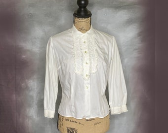VINTAGE(ヴィンテージ) 60's glen of michigan Dot Pattern Lace Round Collar Blouse ドット柄 レース 丸襟 ブラウス ブルー×ホワイト 推定60年代 VINTAGE(ヴィンテージ) 60's glen of michigan Dot Pattern Lace