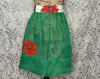 Grembiule natalizio vintage, grembiule natalizio a metà, grembiule in organza verde, grembiule con applicazione di stelle di Natale, grembiule rosso e verde, grembiule con stelle di Natale