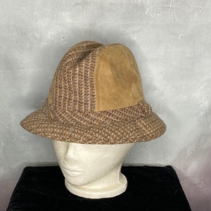 80&#39;s Men&#39;s Brown Wool Tweed and Suede Bucket Hat