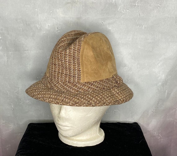 80's Men's Brown Wool Tweed and Suede Bucket Hat - image 1