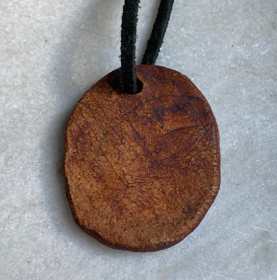 70's Artisan Ceramic Pendant on Leather Cord, Ova… - image 4