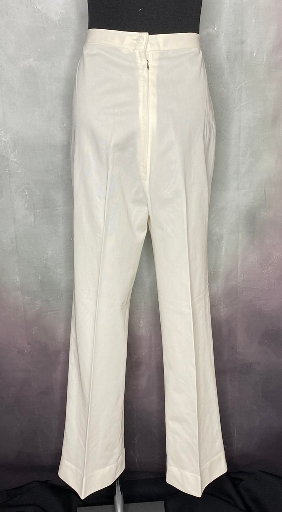 70's Women's High Waist White Polyester Pants, Fl… - image 3