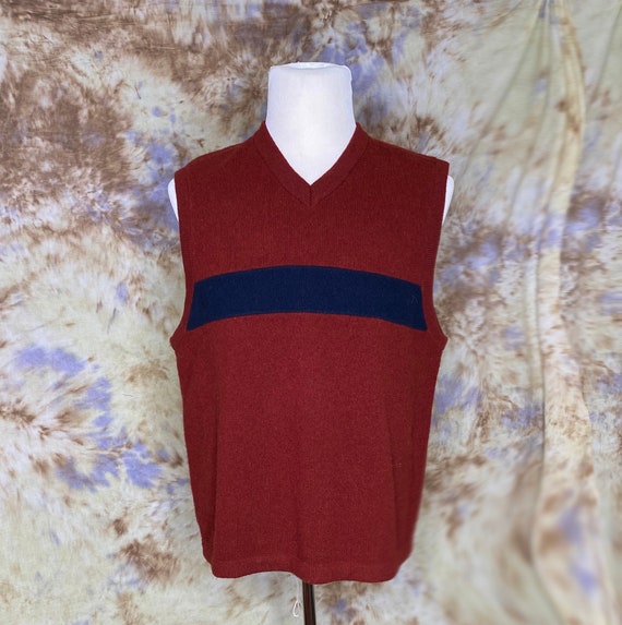 90's Wool V Neck Pullover Sweater Vest in Burgund… - image 1