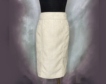 90's Beige Linen Pencil Skirt, Knee Length Pencil Skirt, Fully Lined Skirt, Ivory Cotton Skirt, Knee Length Pencil Skirt, Banana Republic