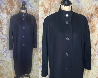 Women's 70's/80's Vintage Black Wool Midi Coat, Central Park International, Small